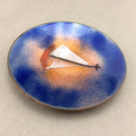Small Enamel on Copper Sailboat Plate Trinket Dish Artisan Made Nautical Signed - Picture 10 of 16